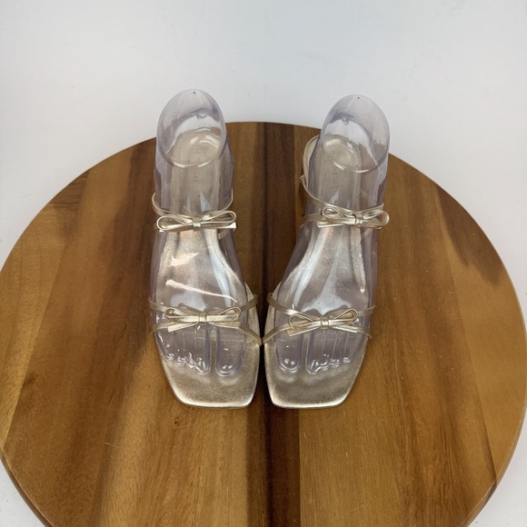 Reformation Shoes - New Womens Reformation Elodie Metallic Gold Strappy Bow Slide Sandals Size 8 M